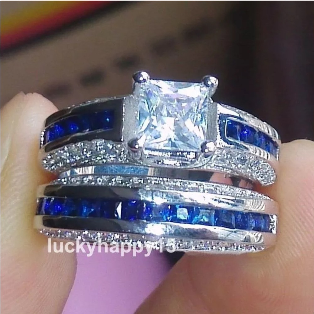 White & Blue Sapphires 14 KT Gold Filled R…
